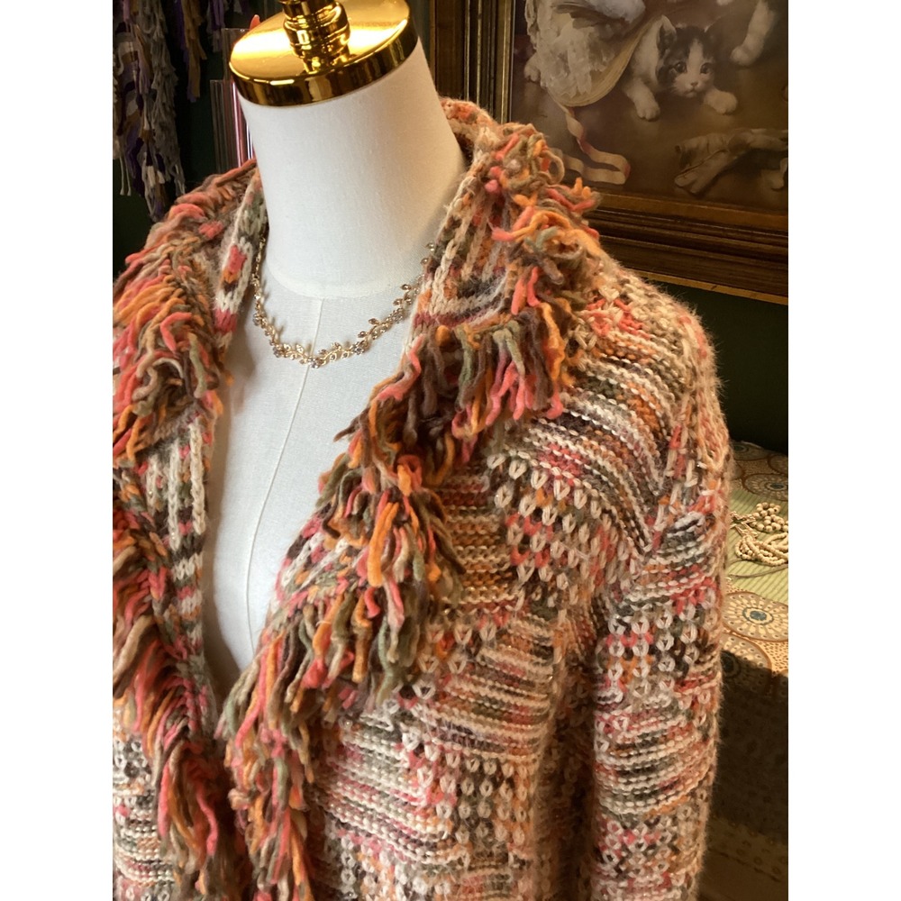 Kloth & Clover Multi Color Shaggy Fringe Longline Cardigan Sweater SM - Picture 2 of 6